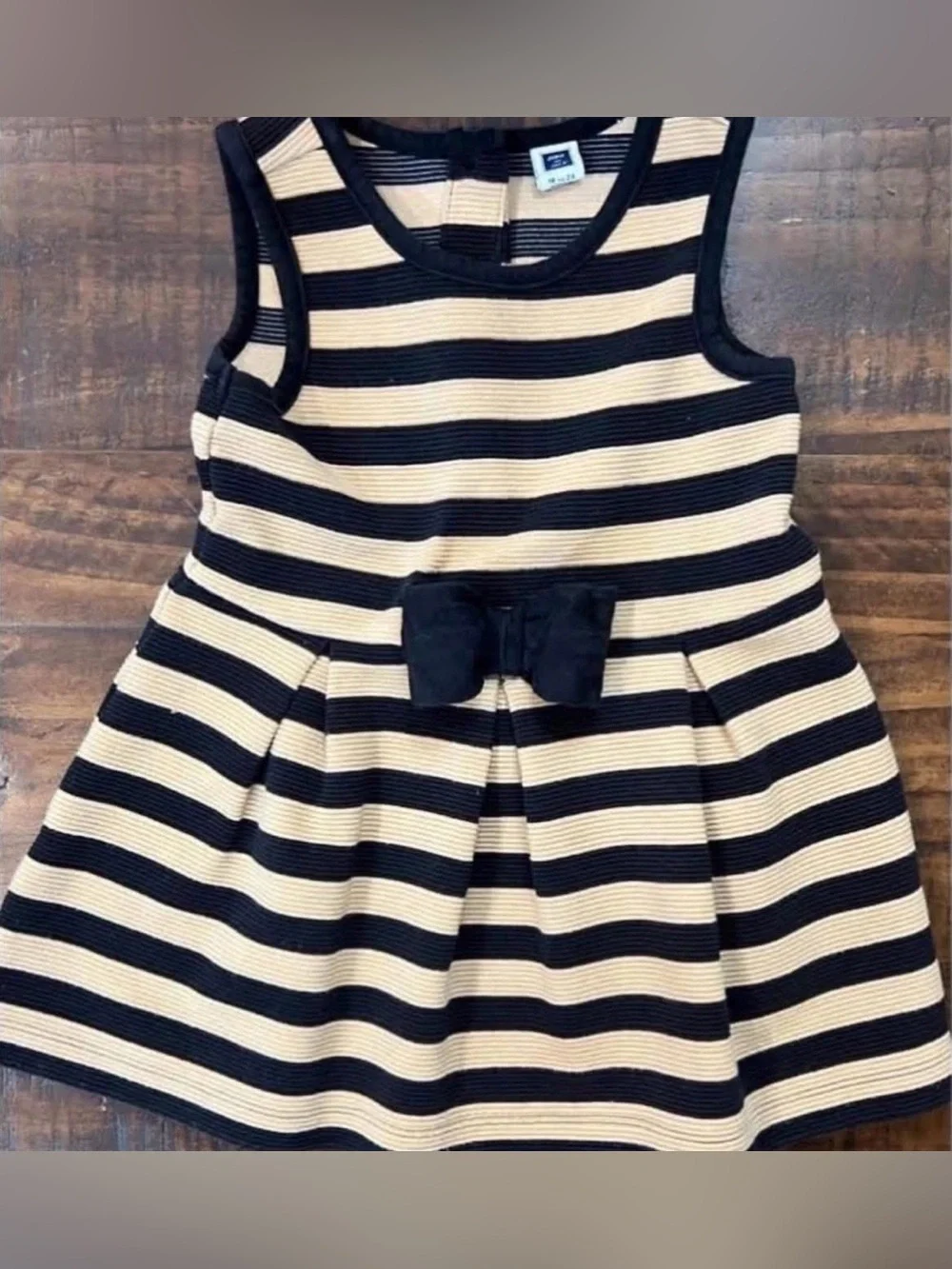 Janie & Jack Striped Bow-Front Kids Dress in Black and Cream 18/24 months
